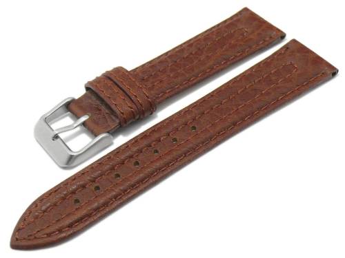 Uhrenarmband (Moklb80) 22mm mittelbraun Leder genarbt Doppel-Wulst abgen�ht von MABRO (Schlie�enansto� 20 mm) - Bild vergr��ern 