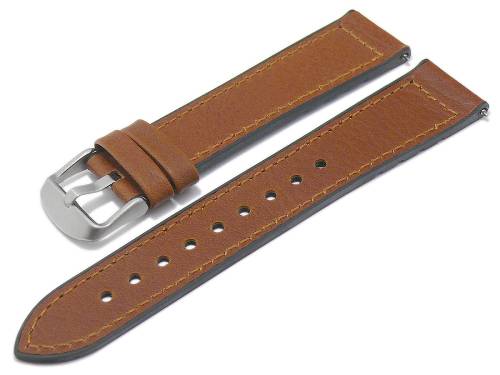 Hybrid-Uhrenband (Moklb125) 20mm hellbraun Leder/Silikon genarbt mit Easy-Click von MABRO (Schlie�enansto� 18 mm) - Bild vergr��ern 
