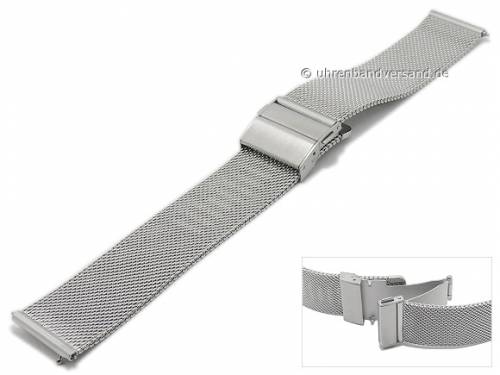 Uhrenarmband 18mm Milanaise stahlfarben mit Schnellwechsel-Stegen feines Geflecht Falt-Schiebeverschluss von MABRO Steel - Bild vergrern 