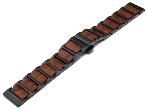 Design-Uhrenarmband (Mokmc790) 22mm schwarz/mittelbraun Edelstahl/Holz matt mit EASY-CLICK von MABRO Steel - Bild vergr��ern 