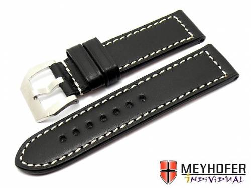ABVERKAUF: Uhrenarmband -Padua PNR- 24mm schwarz helle Naht glatt MEYHOFER (Schlie�enansto� 22 mm) - Bild vergr��ern 
