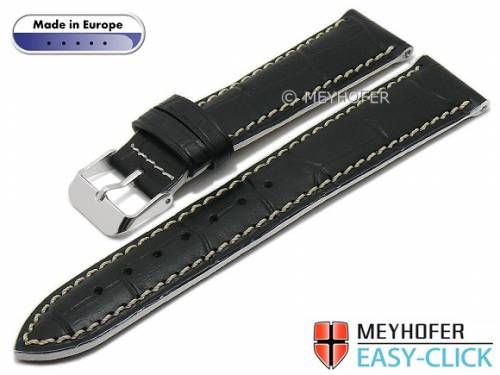 Meyhofer EASY-CLICK Uhrenarmband -Cascadia- 24mm schwarz Leder Alligator-Pr�gung helle Naht (Schlie�enansto� 22 mm) - Bild vergr��ern 