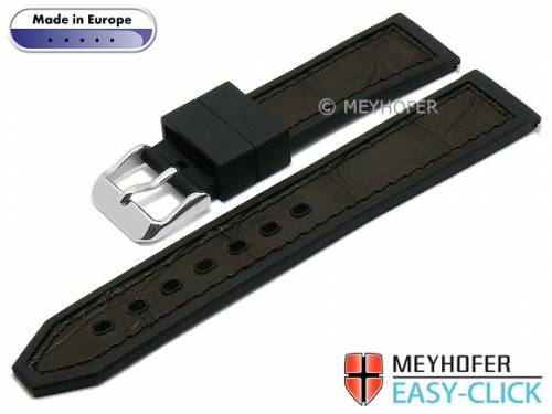 Meyhofer EASY-CLICK Uhrenarmband -Ensley- 22mm schwarz/dbraun Leder/Kautschuk Allig.-Prgung (Schlieenansto 20 mm) - Bild vergrern 