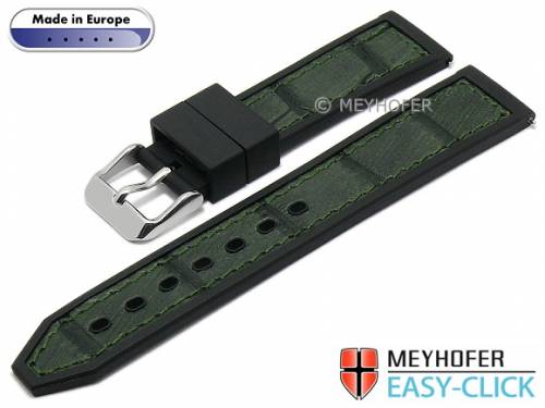 Meyhofer EASY-CLICK Uhrenarmband -Ensley- 22mm schwarz/dgrn Leder/Kautschuk Alligator-Prgung (Schlieenansto 20 mm) - Bild vergrern 