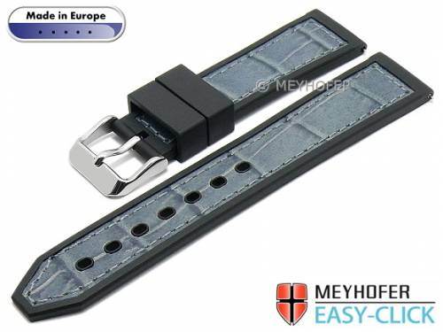 Meyhofer EASY-CLICK Uhrenarmband -Ensley- 20mm schwarz/grau Leder/Kautschuk Alligator-Prgung (Schlieenansto 18 mm) - Bild vergrern 