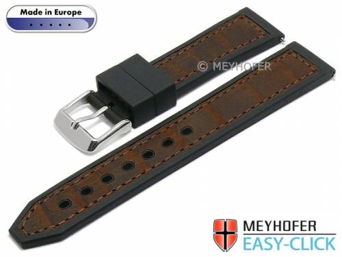 Meyhofer EASY-CLICK Uhrenarmband -Ensley- 22mm schwarz/braun Leder/Kautschuk Alligator-Pr�gung (Schlie�enansto� 20 mm) - Bild vergr��ern 