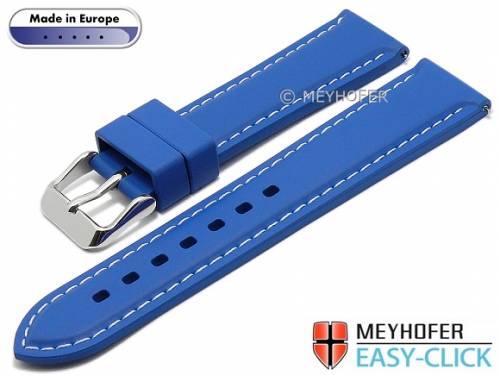 Meyhofer EASY-CLICK Uhrenarmband -Tanaro- 20mm royalblau Kautschuk glatt helle Naht (Schlie�enansto� 18 mm) - Bild vergr��ern 