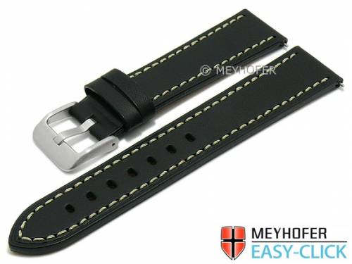 Meyhofer EASY-CLICK Uhrenarmband -Oakville- 20mm schwarz Sattelleder glatt helle Naht (Schlieenansto 18 mm) - Bild vergrern 