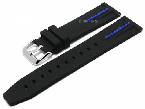 Meyhofer EASY-CLICK Uhrenarmband -Merrik- 22mm schwarz/blau Silikon sportiv (Schlieenansto 20 mm) - Bild vergrern 