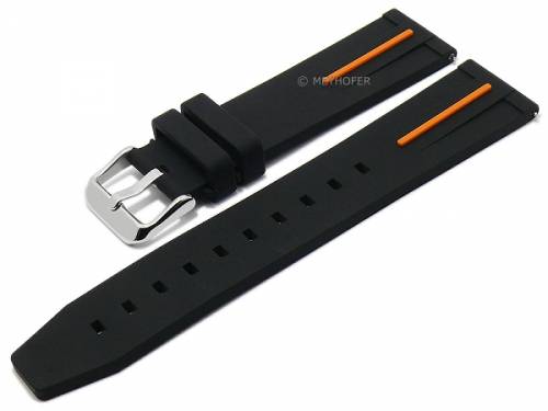 Meyhofer EASY-CLICK Uhrenarmband -Merrik- 22mm schwarz/orange Silikon sportiv (Schlie�enansto� 20 mm) - Bild vergr��ern 