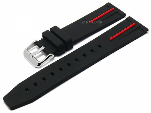 Meyhofer EASY-CLICK Uhrenarmband -Merrik- 22mm schwarz/rot Silikon sportiv (Schlie�enansto� 20 mm) - Bild vergr��ern 