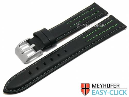 Meyhofer EASY-CLICK Uhrenarmband -Lenexa- 18mm schwarz Leder glatt graue & grne Naht (Schlieenansto 16 mm) - Bild vergrern 