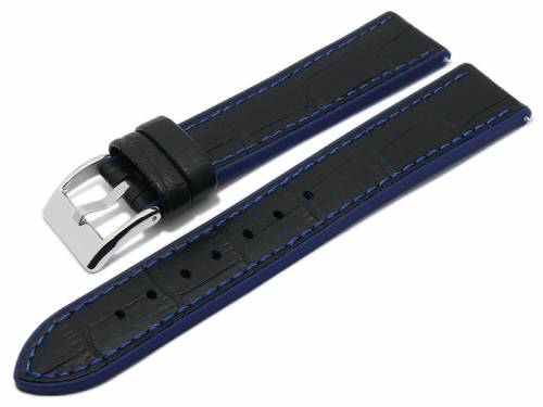 Meyhofer EASY-CLICK Uhrenarmband -Heyburn- 20mm schwarz Leder/Silikon Allig.-Pr�gung blaue Naht (Schlie�enansto� 18 mm) - Bild vergr��ern 