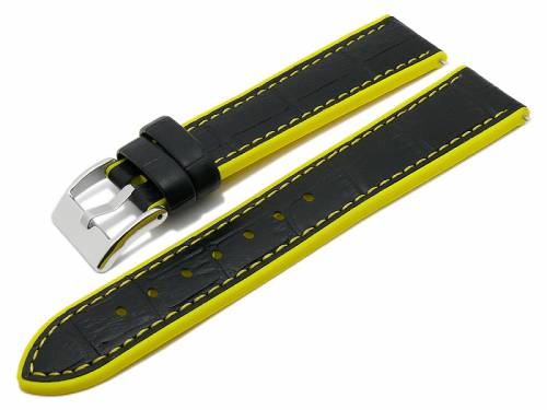 Meyhofer EASY-CLICK Uhrenarmband -Heyburn- 24mm schwarz Leder/Silikon Allig.-Prgung gelbe Naht (Schlieenansto 22 mm) - Bild vergrern 