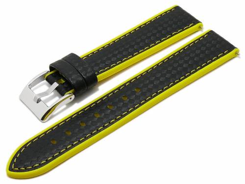 Meyhofer EASY-CLICK Uhrenarmband -Chadron- 24mm schwarz Leder/Silikon Karbon-Look gelbe Naht (Schlie�enansto� 22 mm) - Bild vergr��ern 