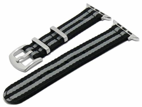 Meyhofer EASY-CLICK Uhrenarmband -Antigo- 20mm schwarz/grau Synthetik/Textil incl. APPLE-Adapter 38/40/41 mm NATO-Style - Bild vergr��ern 