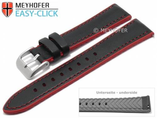 Meyhofer EASY-CLICK Uhrenarmband -Ontario- 22mm schwarz Leder/Silikon glatt rote Naht (Schlie�enansto� 20 mm) - Bild vergr��ern 