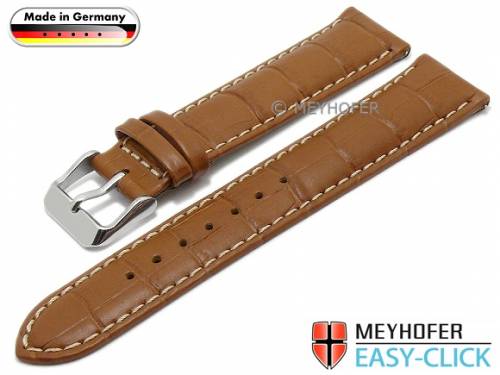 Meyhofer EASY-CLICK Uhrenarmband -Lenne- 22mm hellbraun Leder Alligator-Pr�gung helle Naht (Schlie�enansto� 18 mm) - Bild vergr��ern 