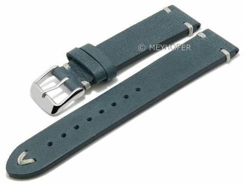 Meyhofer EASY-CLICK Uhrenarmband -Portland- 22mm mittelblau Leder Vintage-Look helle Naht (Schlie�enansto� 20 mm) - Bild vergr��ern 