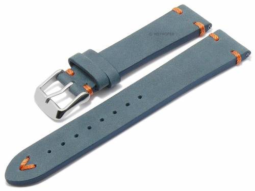 Meyhofer EASY-CLICK Uhrenarmband -Portland- 22mm mittelblau Leder Vintage-Look orange Naht (Schlie�enansto� 20 mm) - Bild vergr��ern 