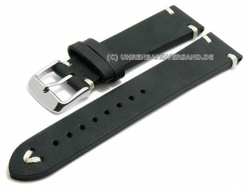 Meyhofer EASY-CLICK Uhrenarmband -Portland- 20mm schwarz Leder Vintage-Look helle Naht (Schlie�enansto� 18 mm) - Bild vergr��ern 