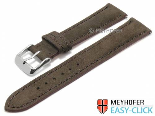 Meyhofer EASY-CLICK Uhrenarmband -Yellowstone- 20mm dunkelbraun Leder velourartig abgen�ht (Schlie�enansto� 18 mm) - Bild vergr��ern 