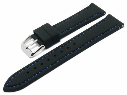 Meyhofer EASY-CLICK Uhrenarmband -Millwood- 18mm schwarz Silikon glatt blaue Naht (Schlieenansto 16 mm) - Bild vergrern 