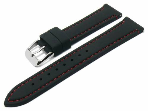 Meyhofer EASY-CLICK Uhrenarmband -Millwood- 24mm schwarz Silikon glatt rote Naht (Schlieenansto 22 mm) - Bild vergrern 