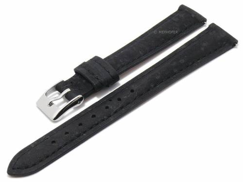 Meyhofer EASY-CLICK Uhrenarmband -Elmhurst- 14mm schwarz echt Kork VEGAN abgenht (Schlieenansto 12 mm) - Bild vergrern 