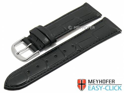 Meyhofer EASY-CLICK Uhrenarmband XS -Biscayne- 22mm schwarz Leder Alligator-Prgung abgenht (Schlieenansto 20 mm) - Bild vergrern 
