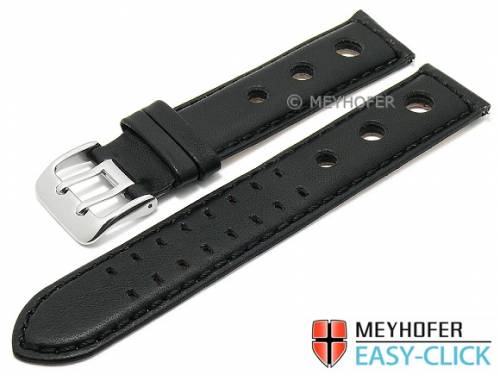 Meyhofer EASY-CLICK Uhrenarmband -Arches- 20mm schwarz Leder vegetabil Racing-Look abgen�ht (Schlie�enansto� 20 mm) - Bild vergr��ern 