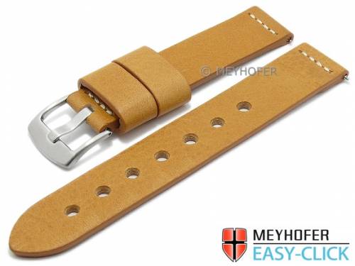 Meyhofer EASY-CLICK Uhrenarmband -Redwood- 20mm hellbraun Leder Antik-Look helle Naht (Schlie�enansto� 20 mm) - Bild vergr��ern 