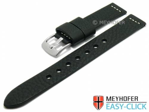 Meyhofer EASY-CLICK Uhrenarmband XL -Sequoia- 20mm schwarz Leder Antik-Look helle Naht (Schlie�enansto� 20 mm) - Bild vergr��ern 