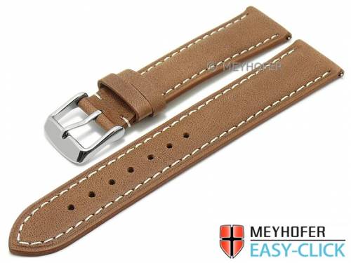 Meyhofer EASY-CLICK Uhrenarmband -Bryce- 20mm hellbraun Leder Vintage-Look helle Naht (Schlie�enansto� 18 mm) - Bild vergr��ern 