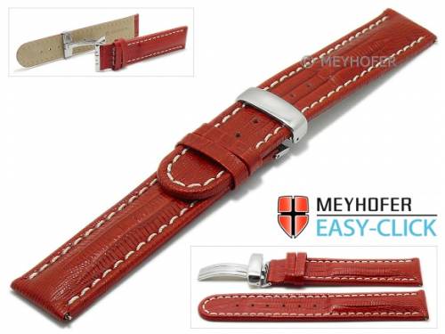 Meyhofer EASY-CLICK Uhrenarmband -Stratford- 18mm rot Leder Teju-Prgung Faltschliee (Schlieenansto 18 mm) - Bild vergrern 