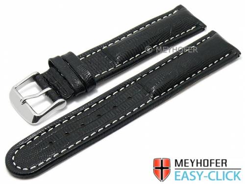 Meyhofer EASY-CLICK Uhrenarmband -Agudo- 20mm schwarz Leder Teju-Prgung helle Naht (Schlieenansto 20 mm) - Bild vergrern 