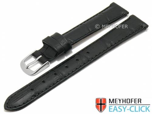 Meyhofer EASY-CLICK Uhrenarmband -Sacaton- 12mm schwarz Leder Alligator-Prgung abgenht (Schlieenansto 12 mm) - Bild vergrern 