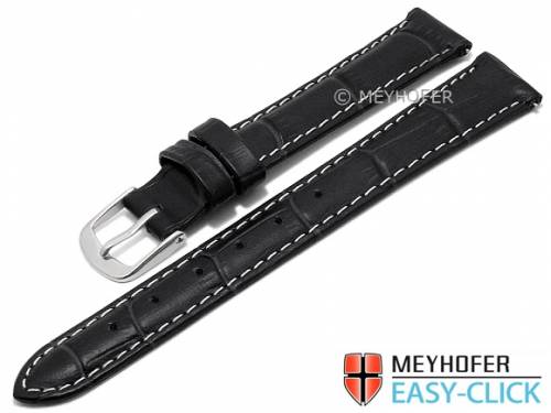 Meyhofer EASY-CLICK Uhrenarmband -Ruston- 12mm schwarz Leder Alligator-Pr�gung helle Naht (Schlie�enansto� 12 mm) - Bild vergr��ern 