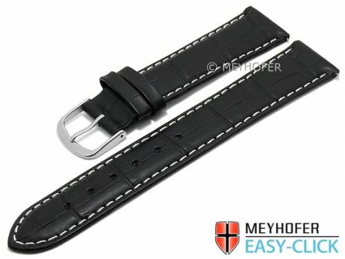 Meyhofer EASY-CLICK Uhrenarmband -Ruston- 18mm schwarz Leder Alligator-Prgung helle Naht (Schlieenansto 16 mm) - Bild vergrern 