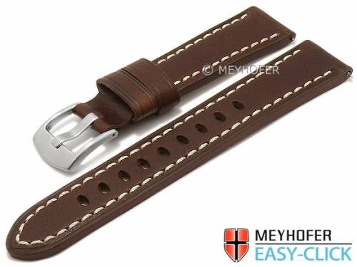 Meyhofer EASY-CLICK Uhrenarmband -Carrington- 20mm mittelbraun Leder robust helle Naht (Schlie�enansto� 18 mm) - Bild vergr��ern 