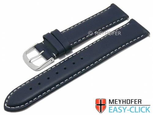 Meyhofer EASY-CLICK Uhrenarmband -Amnicon- 15mm dunkelblau Leder glatt helle Naht (Schlie�enansto� 14 mm) - Bild vergr��ern 
