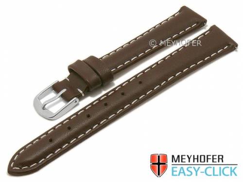 Meyhofer EASY-CLICK Uhrenarmband -Amnicon- 14mm dunkelbraun Leder glatt helle Naht (Schlieenansto 12 mm) - Bild vergrern 