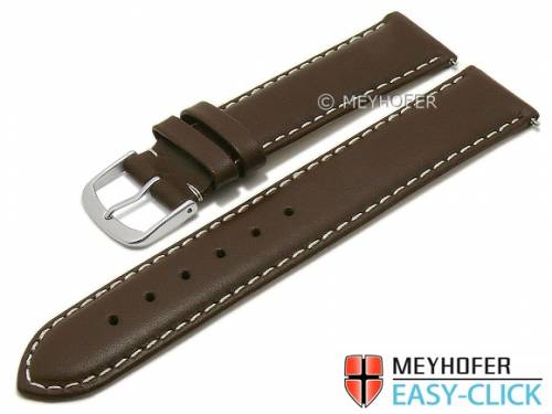 Meyhofer EASY-CLICK Uhrenarmband -Amnicon- 19mm dunkelbraun Leder glatt helle Naht (Schlie�enansto� 18 mm) - Bild vergr��ern 