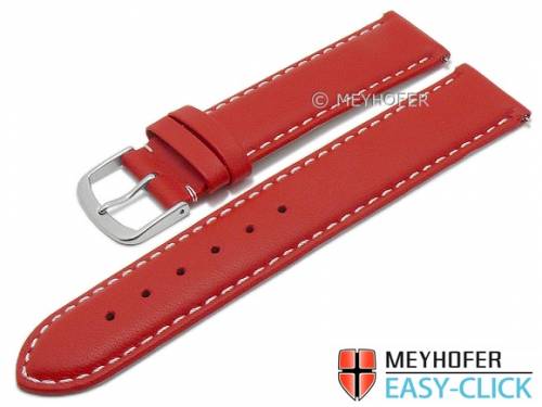 Meyhofer EASY-CLICK Uhrenarmband -Amnicon- 20mm rot Leder glatt helle Naht (Schlie�enansto� 20 mm) - Bild vergr��ern 