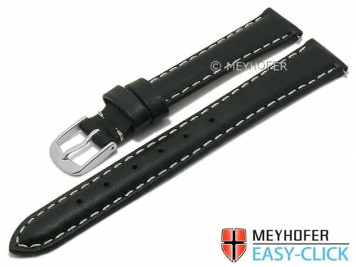 Meyhofer EASY-CLICK Uhrenarmband XL -Wichita- 14mm schwarz Leder glatt helle Naht (Schlieenansto 12 mm) - Bild vergrern 