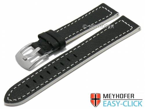 Meyhofer EASY-CLICK Uhrenarmband -Blackfalls- 24mm schwarz Leder genarbt helle Naht (Schlieenansto 22 mm) - Bild vergrern 