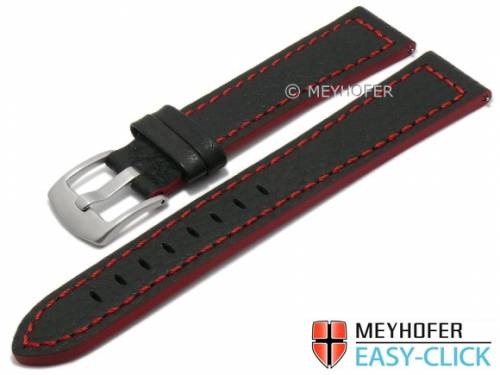 Meyhofer EASY-CLICK Uhrenarmband -Blackfalls- 22mm schwarz Leder genarbt rote Naht (Schlie�enansto� 20 mm) - Bild vergr��ern 