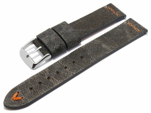 Meyhofer EASY-CLICK Uhrenarmband -Revheim- 18mm dunkelgrau Kamelleder Vintage-Look orange Naht (Schlieenansto 18 mm) - Bild vergrern 