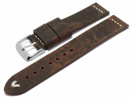 Meyhofer EASY-CLICK Uhrenarmband -Revheim- 24mm dunkelbraun Kamelleder Vintage-Look helle Naht (Schlie�enansto� 24 mm) - Bild vergr��ern 