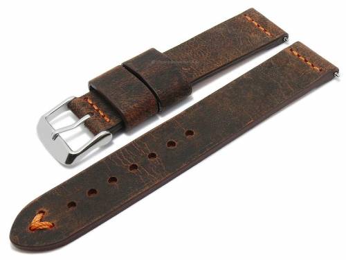 Meyhofer EASY-CLICK Uhrenarmband -Revheim- 24mm dunkelbraun Kamelleder Vintage-Look orange Naht (Schlie�enansto� 24 mm) - Bild vergr��ern 